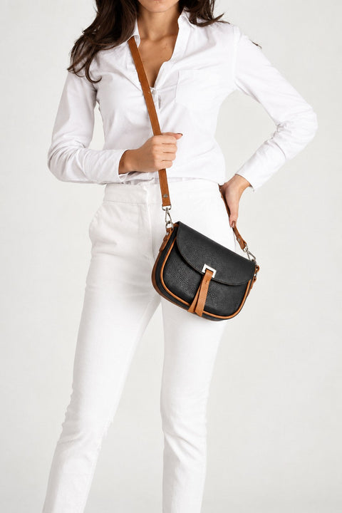 Mini & Evening - small leather crossbody bag worn by a model