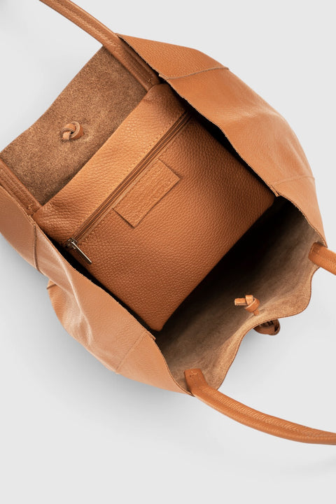 CLOTILDE leather tote bag - Cognac