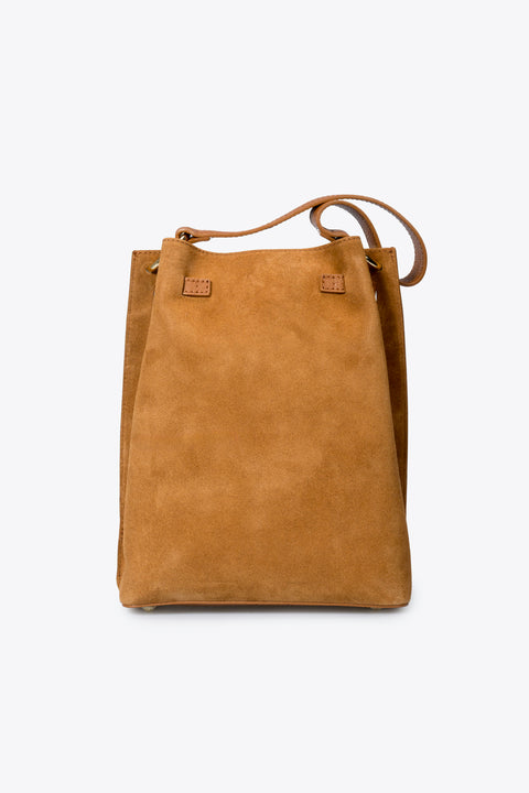 PHOEBE suede shoulder bag - Cognac