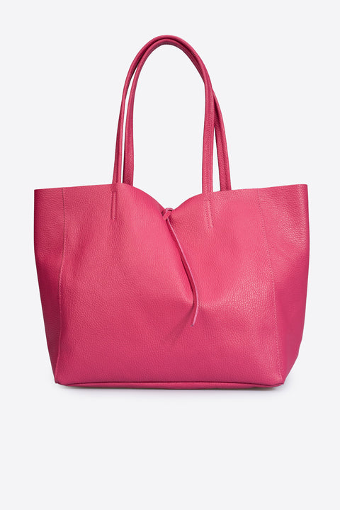 CLOTILDE leather tote bag - Fuxia
