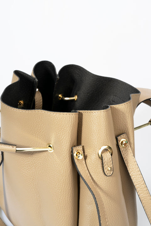 DIONE leather top handle bag - Taupe