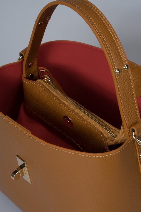 KIRA leather top handle bag - Cognac