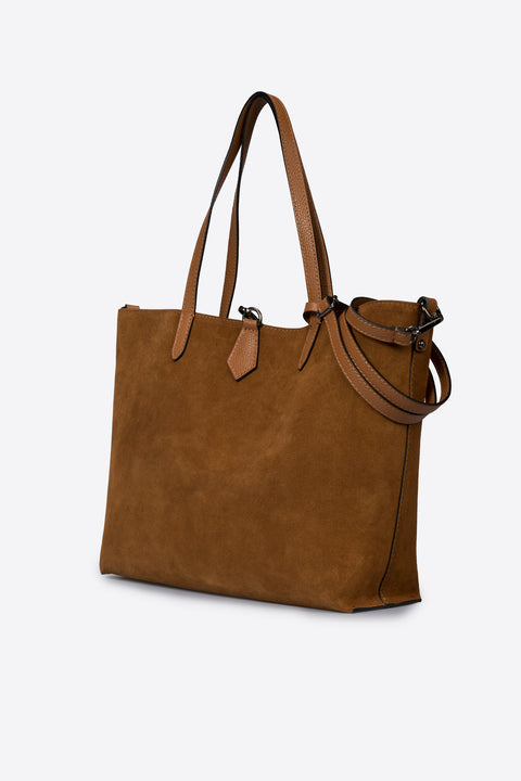 ODETTE suede tote bag - Cognac