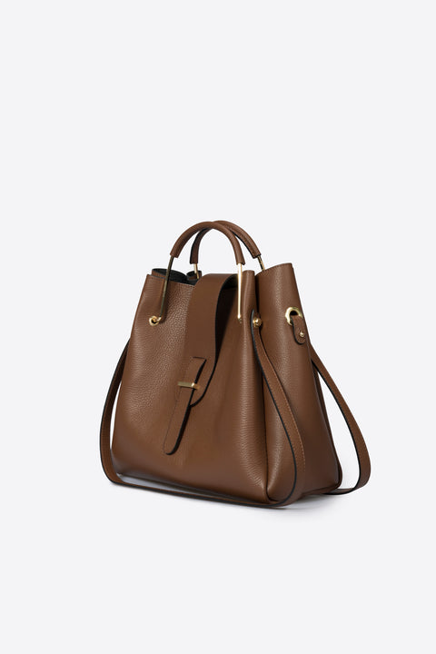 DIONE leather top handle bag - Brown