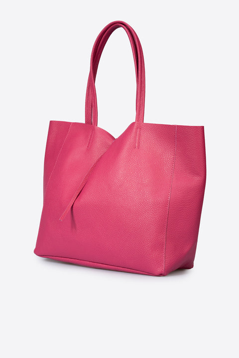 CLOTILDE leather tote bag - Fuxia