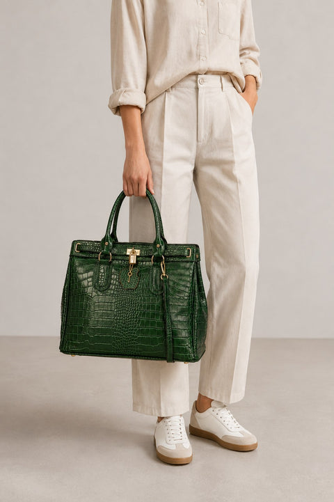 INGRID leather top handle bag - Green