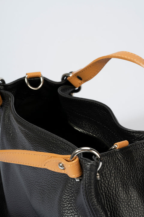 AZALEA leather top handle bag - Black