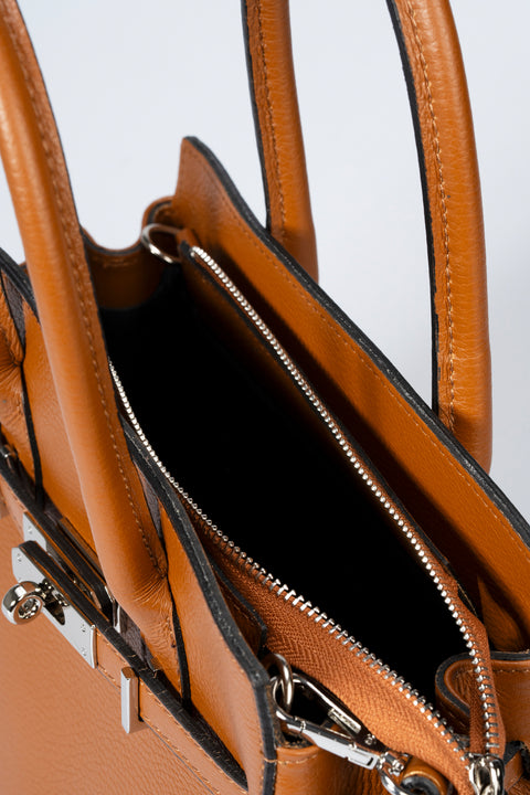 JUNE leather top handle bag - Cognac