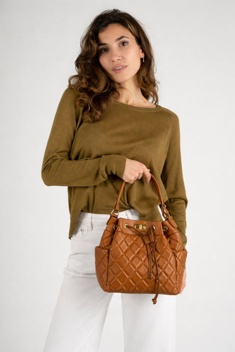TILLY SMALL leather top handle bag - Cuoio