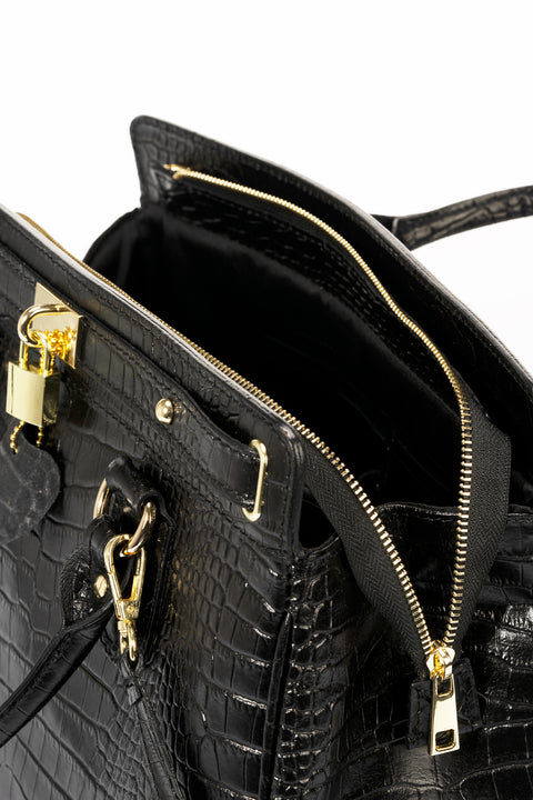 INGRID leather top handle bag - Black