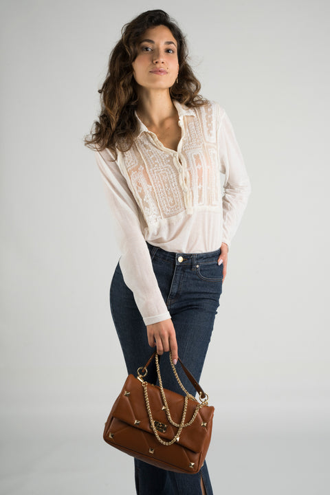 KYLIE leather top handle bag - Cuoio
