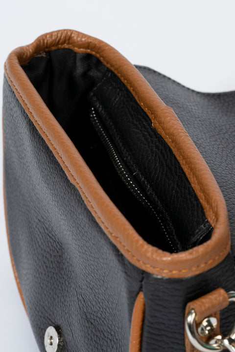 BELA leather crossbody bag - Black+Cognac