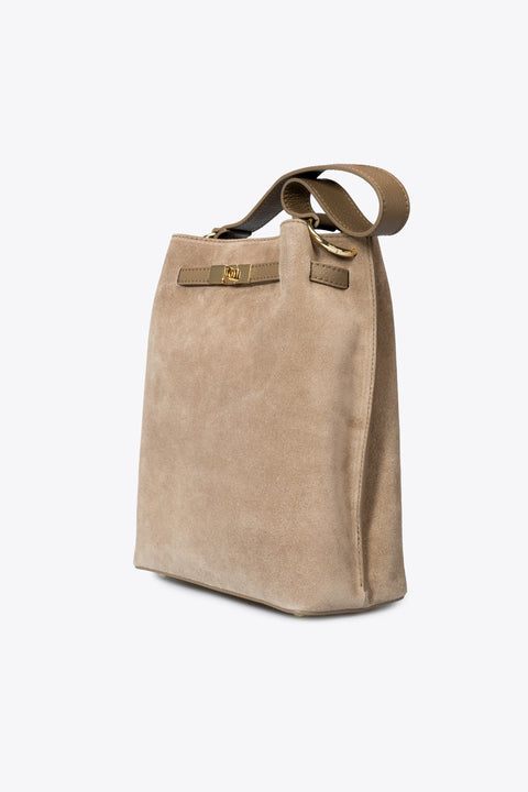 PHOEBE suede shoulder bag - Taupe