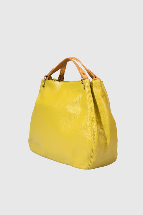 AZALEA leather top handle bag - Pistacchio+Cuoio