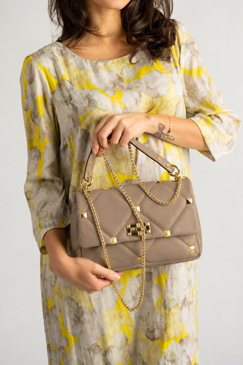 KYLIE leather top handle bag - Taupe