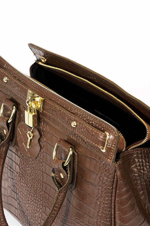 INGRID leather top handle bag - Brown