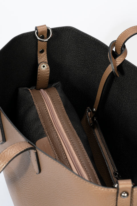 NIOBE leather tote bag - Taupe