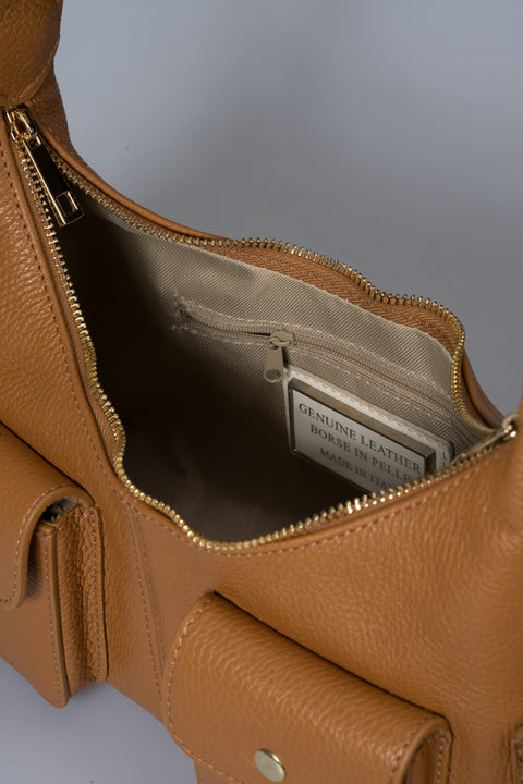 LOUISE leather top handle bag - Cognac