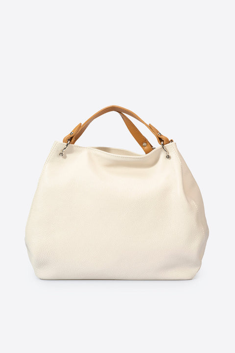 AZALEA leather top handle bag - Beige+Cuoio