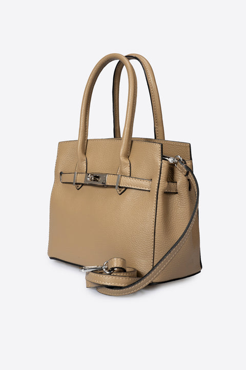 JUNE leather top handle bag - Taupe