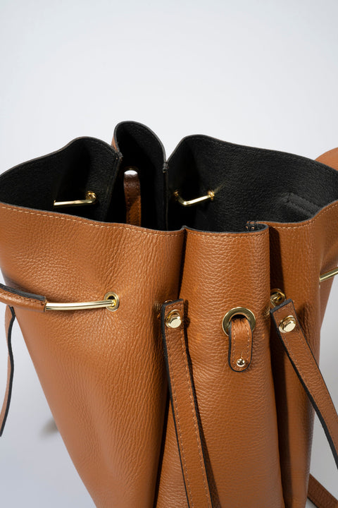 DIONE leather top handle bag - Cuoio