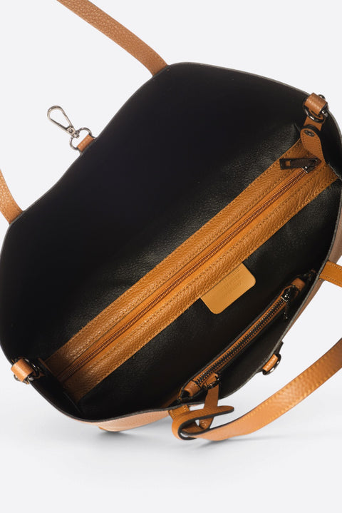 NIOBE leather tote bag - Cognac
