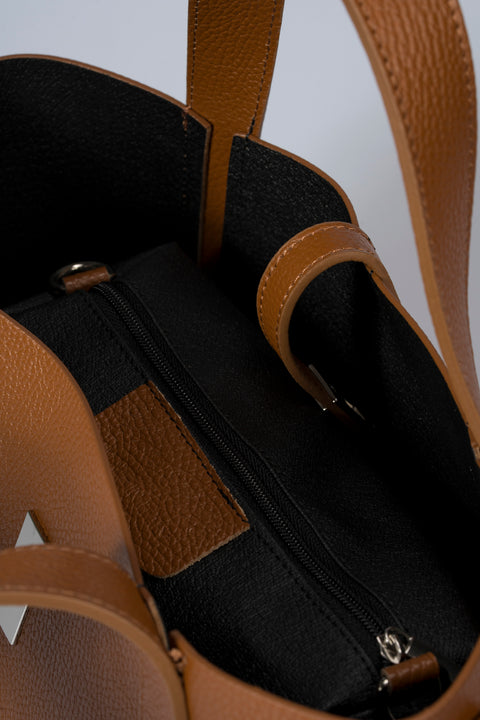 GAIA leather top handle bag - Cognac
