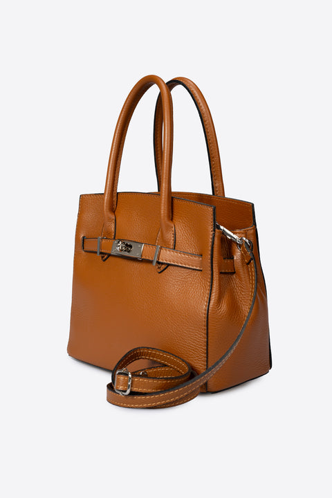JUNE leather top handle bag - Cognac