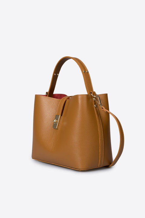KIRA leather top handle bag - Cognac