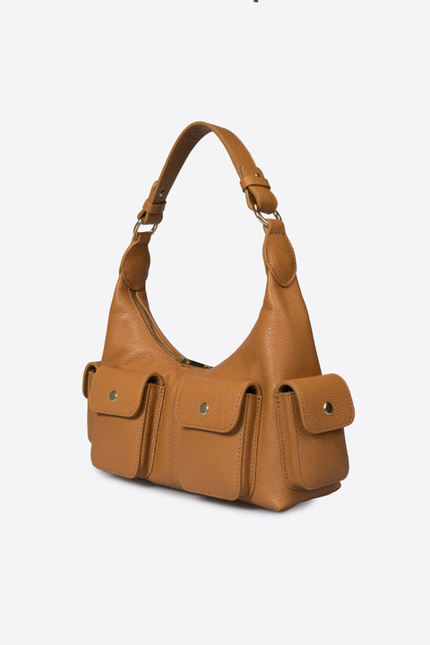 LOUISE leather top handle bag - Cognac