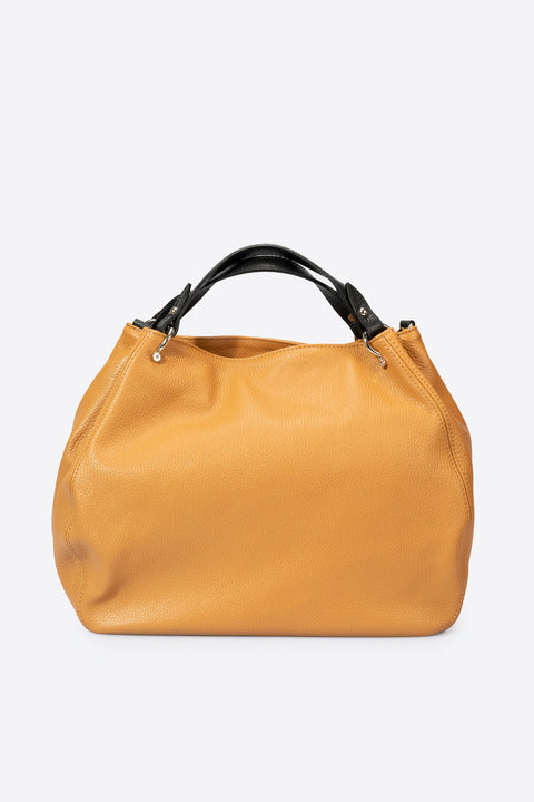 AZALEA leather top handle bag - Cuoio+Black