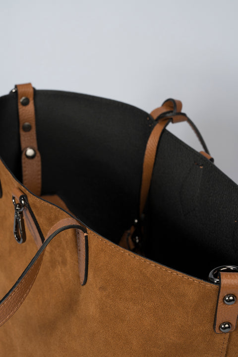 ODETTE suede tote bag - Cognac