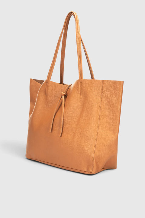 CLOTILDE leather tote bag - Cognac