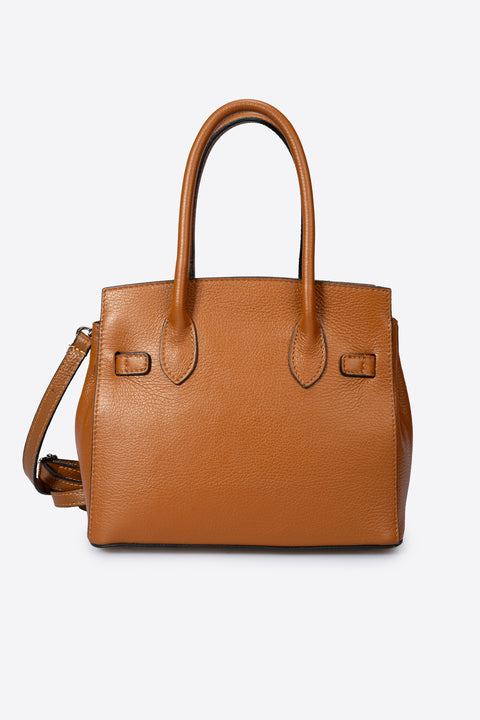 JUNE leather top handle bag - Cognac