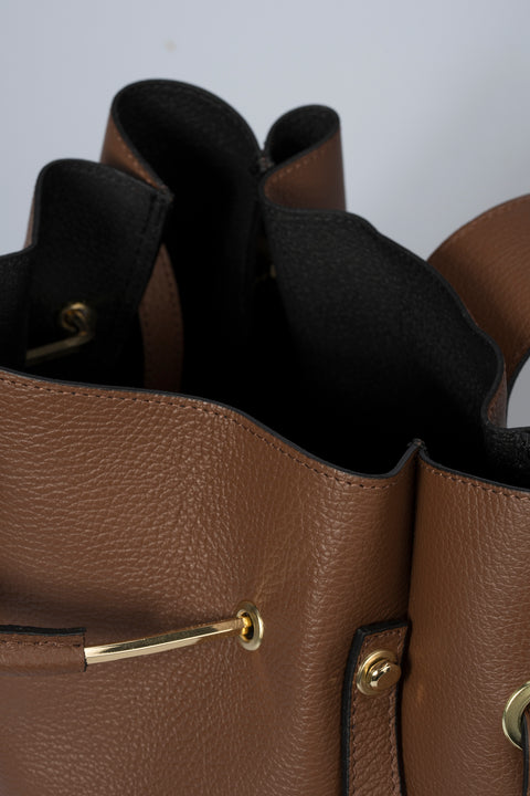 DIONE leather top handle bag - Brown