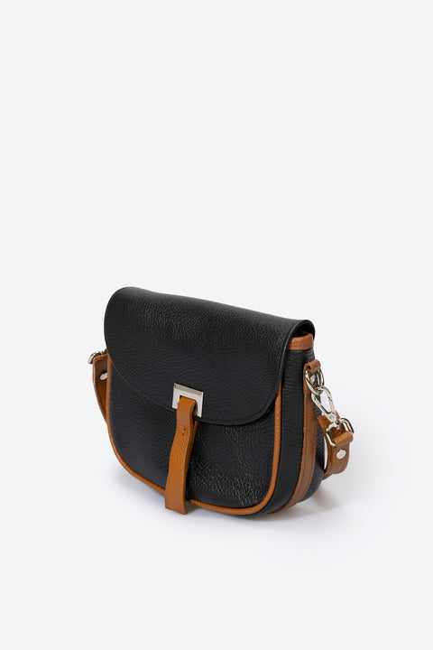 BELA leather crossbody bag - Black+Cognac