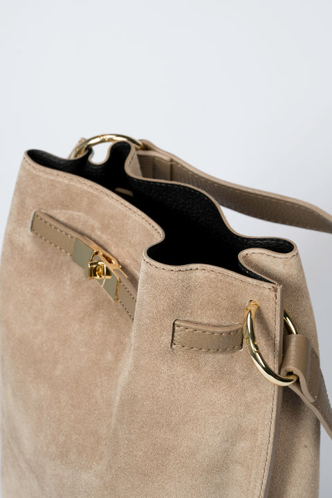 PHOEBE suede shoulder bag - Taupe
