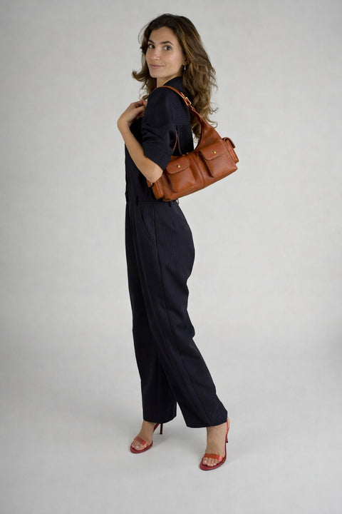 LOUISE leather top handle bag - Cognac