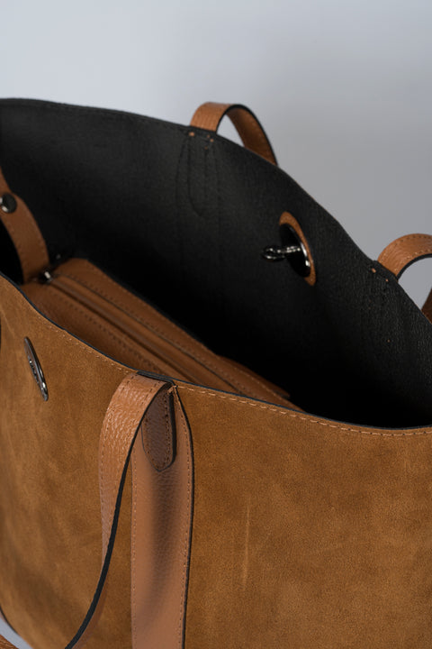 SOLENE suede tote bag - Cognac