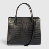 CASSANDRA Leather Top Handle Bag - Black