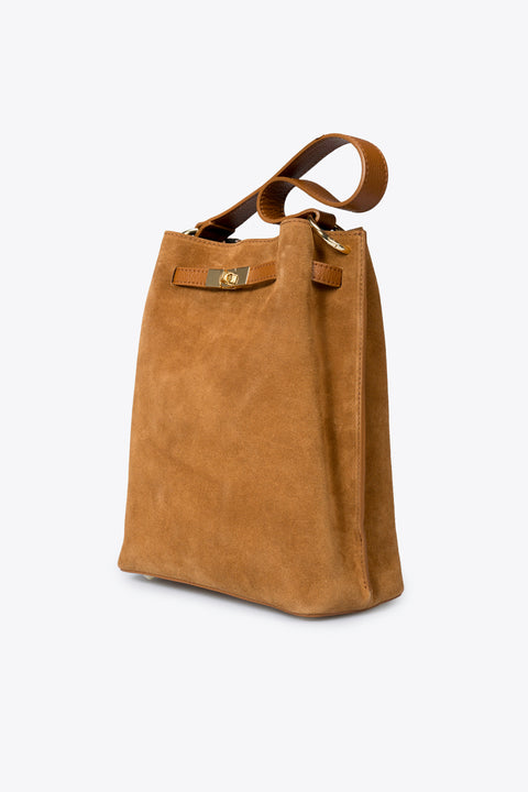 PHOEBE suede shoulder bag - Cognac