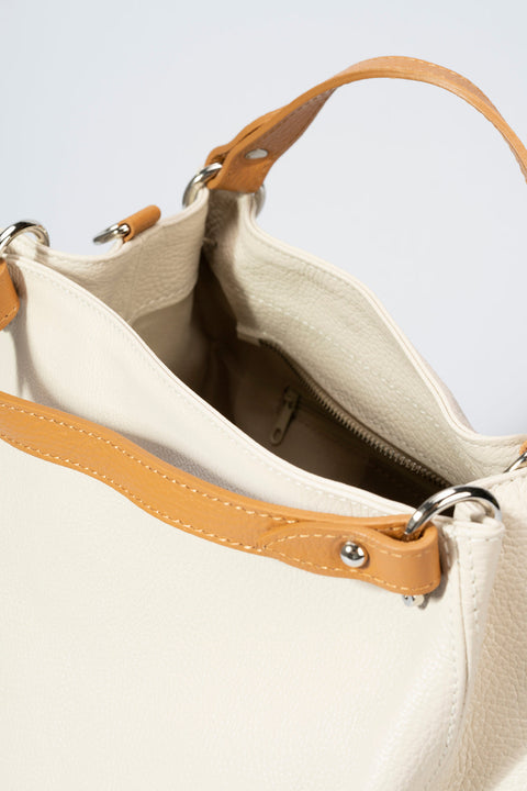 AZALEA leather top handle bag - Beige+Cuoio
