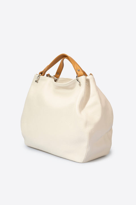 AZALEA leather top handle bag - Beige+Cuoio