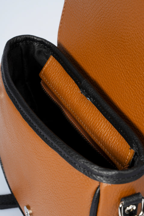 BELA leather crossbody bag - Cognac+Black