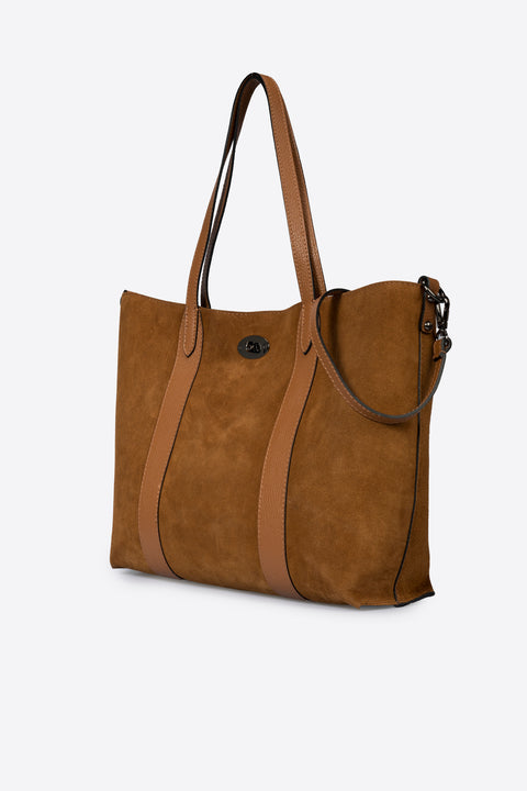 SOLENE suede tote bag - Cognac