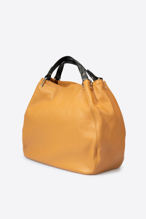AZALEA leather top handle bag - Cuoio+Black