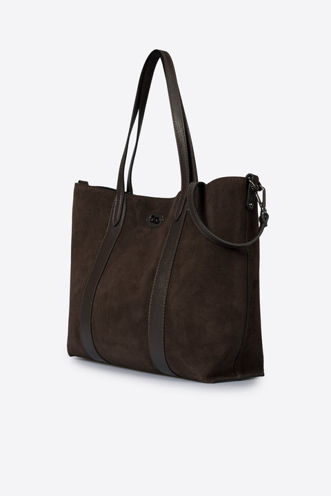 SOLENE suede tote bag - Dark Brown